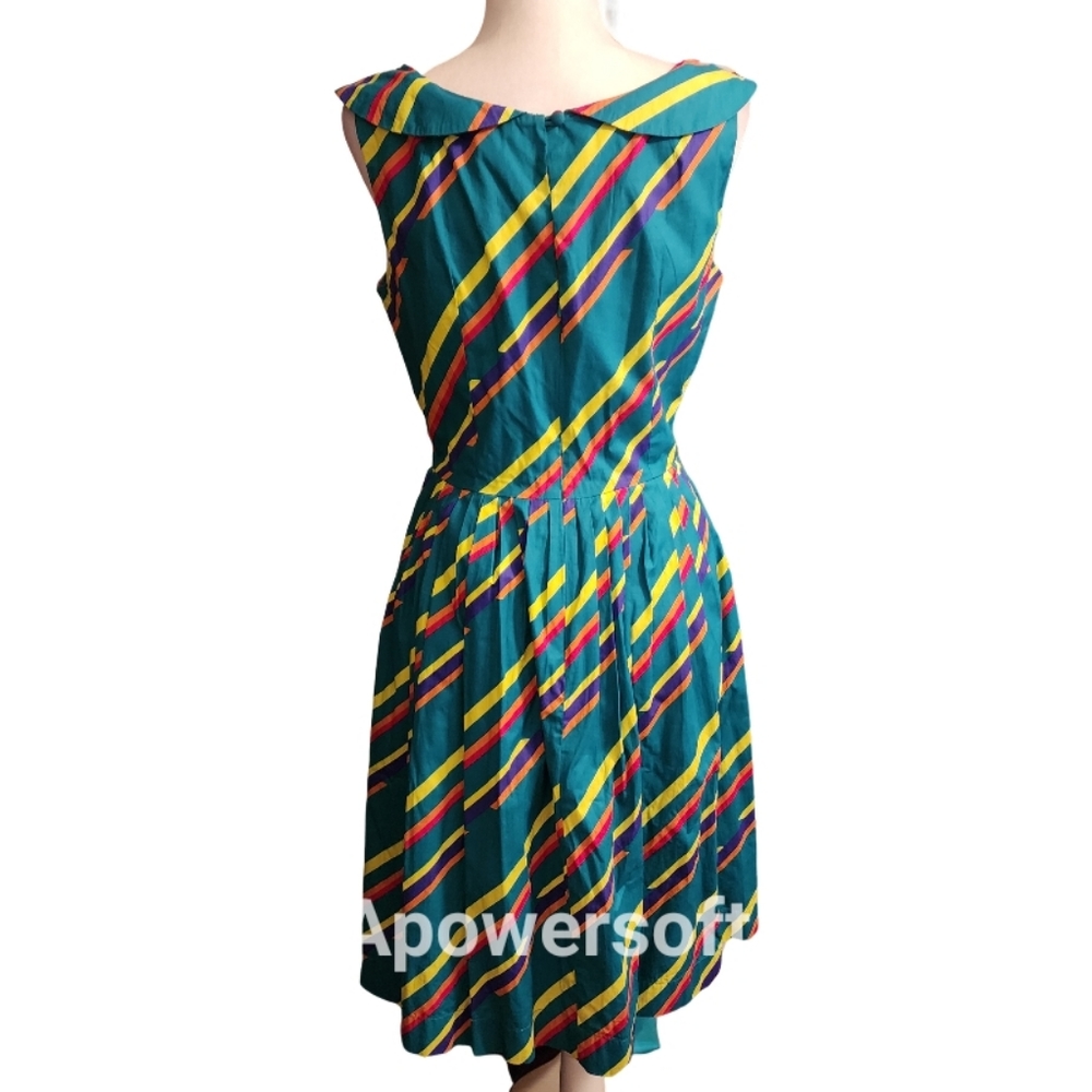 Emily & Fin Rainbow Stripe Vintage Style A Line Dress - Picture 5 of 8